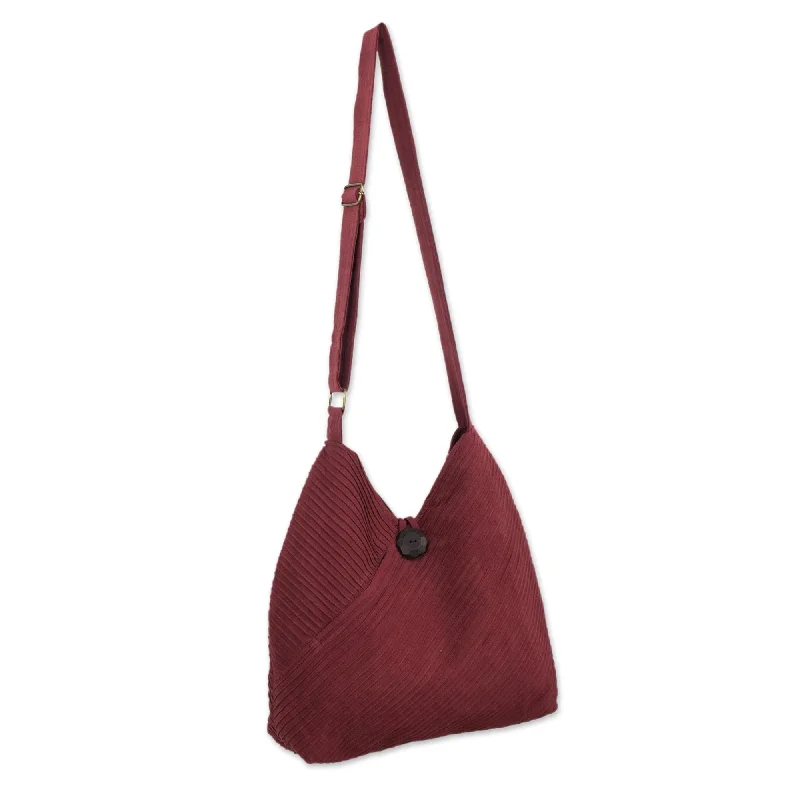 Professional Bags With Office Discounts Cotton Pintuck Style Shoulder Bag in Wine Red - Surreal Wine