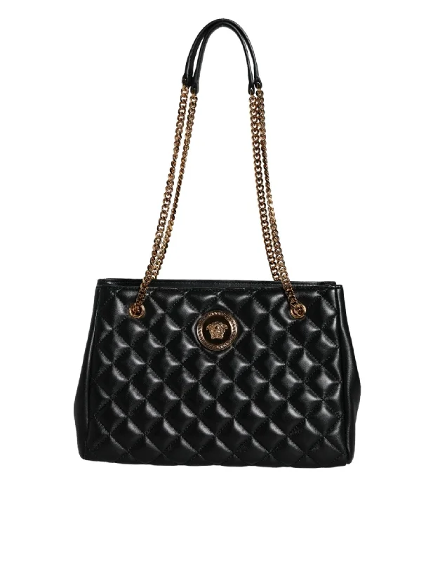 Bags With Limited-Time Deals Versace Black Quilted Nappa Leather Shoulder Chain Strap Bag