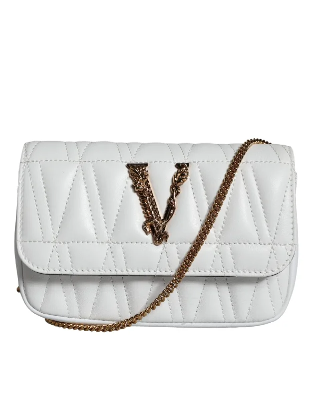 Professional Bags With Office Discounts Versace White Quilted Nappa Leather Crossbody Shoulder Bag