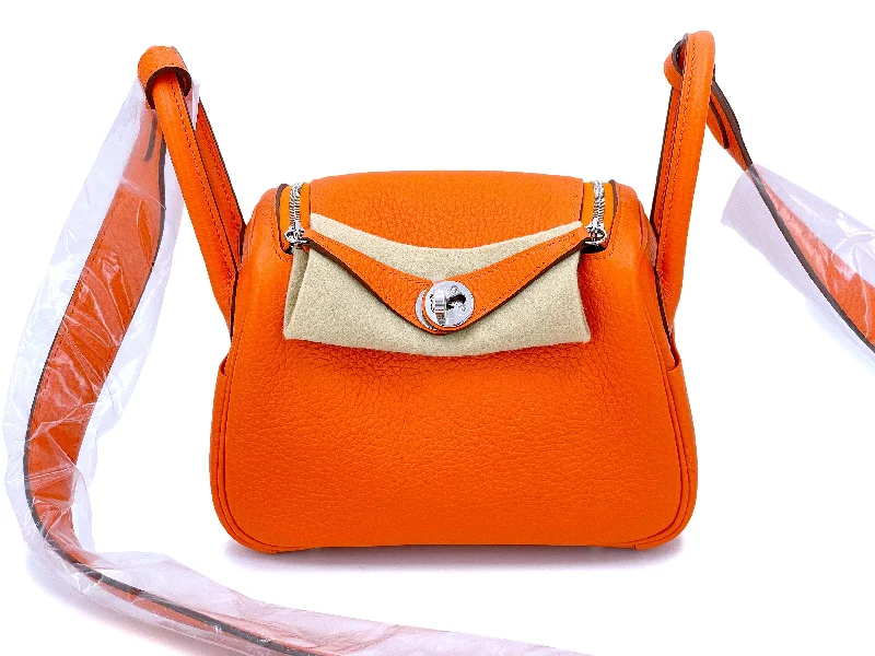 Romantic Valentine's Day Bags With Promotions NIB Hermès Feu Orange Clemence Mini Lindy Shoulder Bag PHW