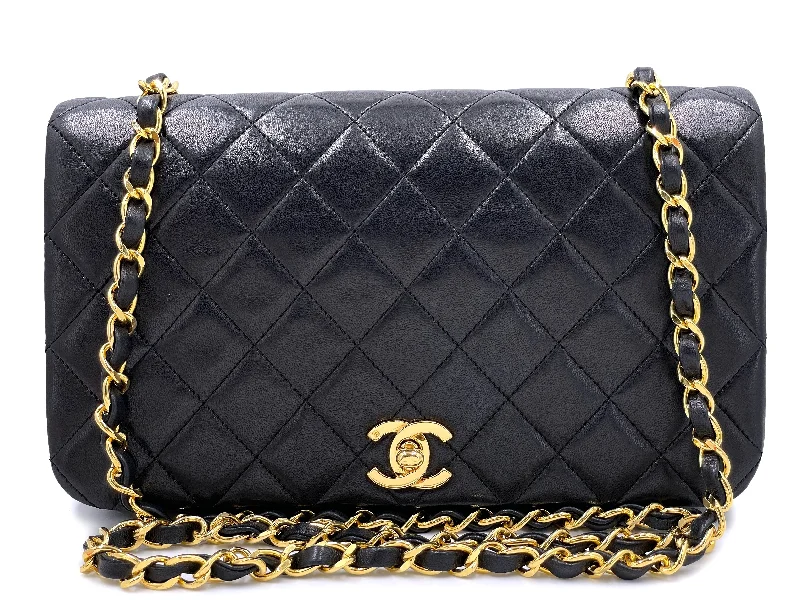 Festive Holiday Gift Bags Chanel 1989 Vintage Black Full Flap Quilted Shoulder Bag 24k GHW Lambskin