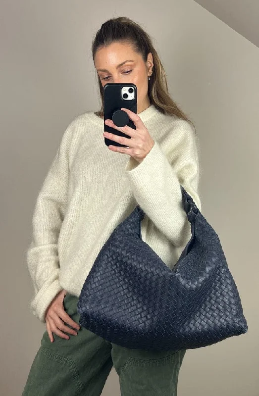 Sporty Bags For Active And Athletic Lifestyles Bottega Veneta Intrecciato Navy Shoulder Bag