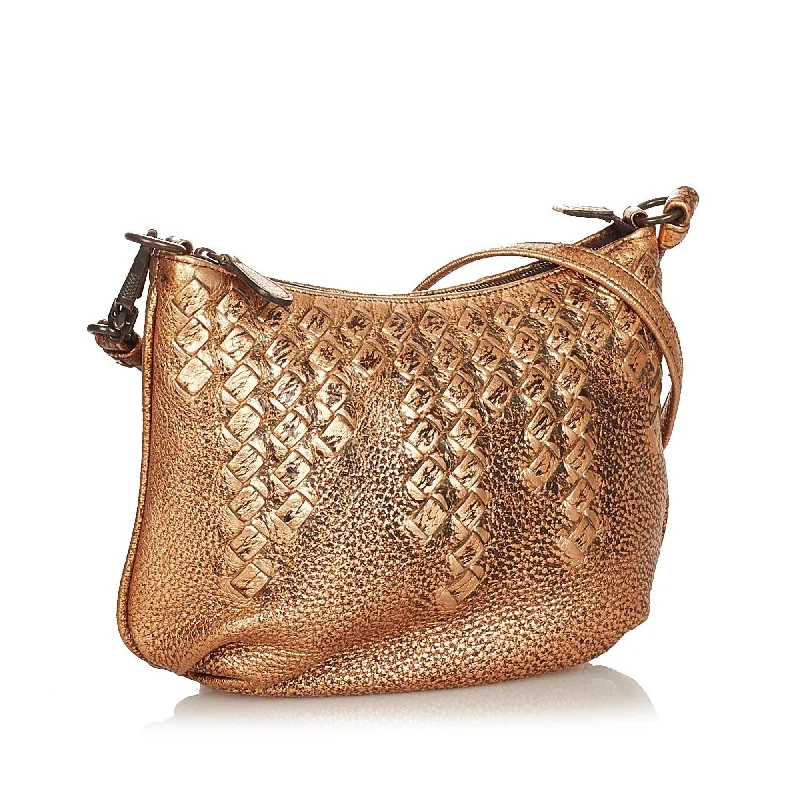 Luxury Bags For Professionals With Discounts Bottega Veneta Metallic Intrecciato Leather Shoulder Bag (SHG-26302)
