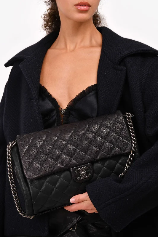 Festive Holiday Gift Bags Pre-Loved Chanel™ 2014 Black/Green Washed Lambskin Quilted Studded CC Flap Shoulder Bag