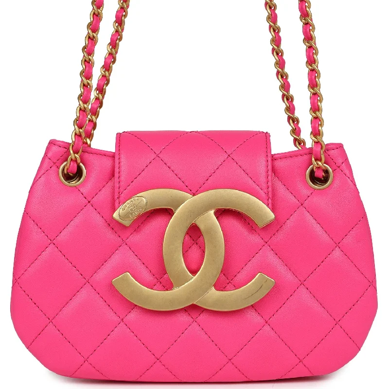 Affordable Bags Chanel CC Mini Shoulder Bag Fuchsia Lambskin Antique Gold Hardware