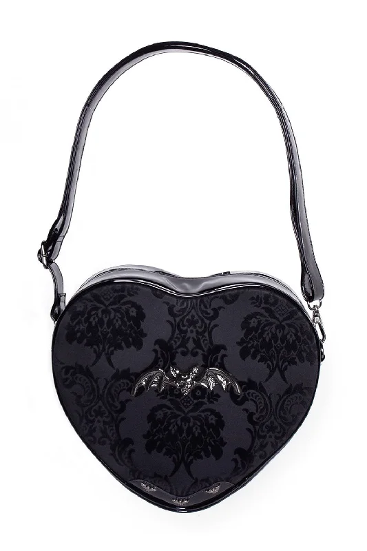 Spacious Bags With Holiday Promotions Damask Heart Shoulder Bag [Black]