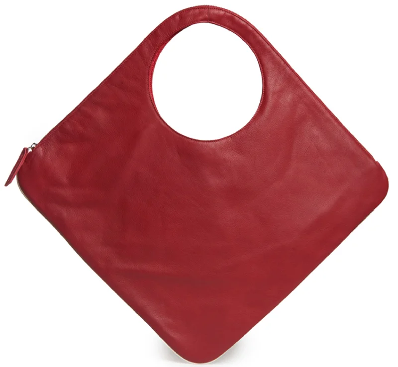 Tote Bag For Office Use Diamond Shoulder Bag in Red with Pearl Trim