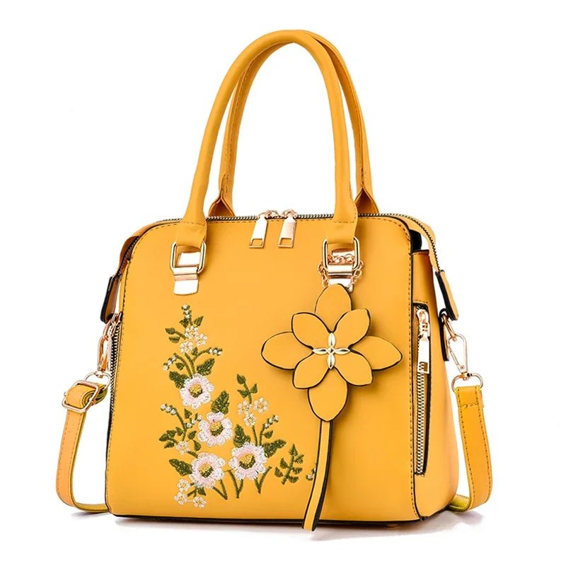 Tote Bag For Office Use Elegant Floral Embroidered Leather Shoulder Bag