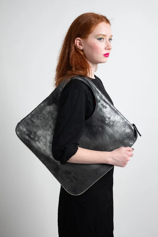 Halloween-Themed Diamond Shoulder Bag in Graphite Matte with Pearl Trim