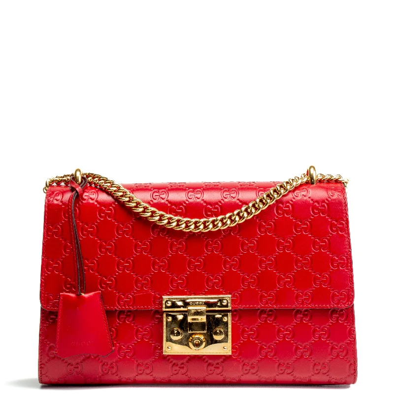 Vibrant Bags With Discounts GUCCI Guccissima Medium Padlock Shoulder Bag - Hibiscus Red