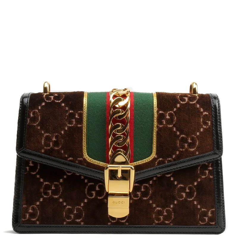 Bags For Personalized Gifts GUCCI Velvet Sylvie Shoulder Bag - Brown