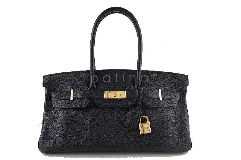 Uxury Designer Handbag Brands Hermes Black 42cm Clemence Shoulder Birkin II JPG Bag, Pristine