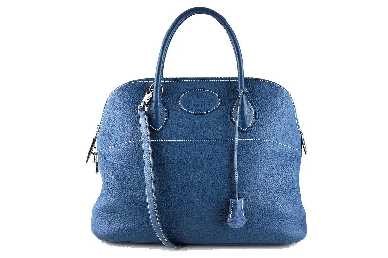 Luxury Bags For Working Professionals Hermes Blue Thalassa Clemence 35/37cm Mou Bolide Shoulder Tote Bag