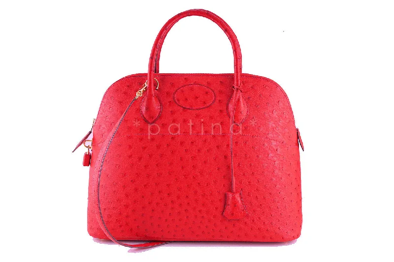 Flash Sale On Premium Bags Hermes Ostrich Rouge Garrance 35/37cm Red Bolide Shoulder Tote Bag