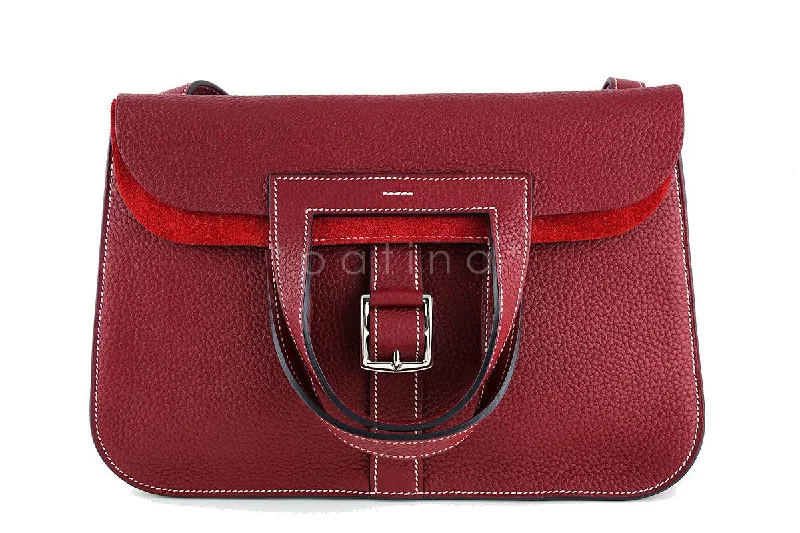 Evening Events Hermes Rouge H Halzan 4-way Buckled Shoulder Bag