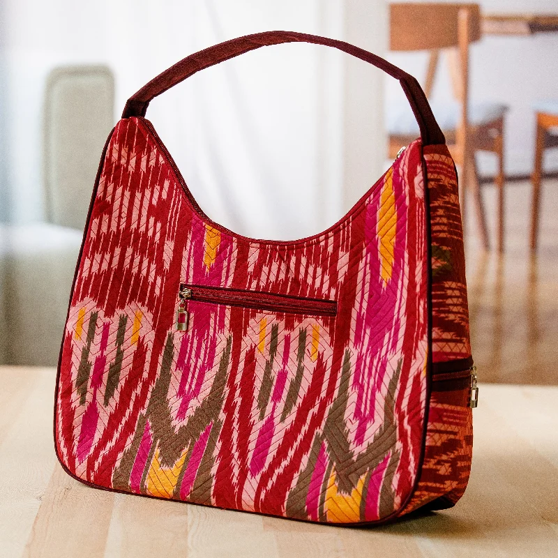 Luxury Bags On Sale Ikat Shoulder Bag in Fuchsia and Burgundy with 5 Pockets - Magenta Flair