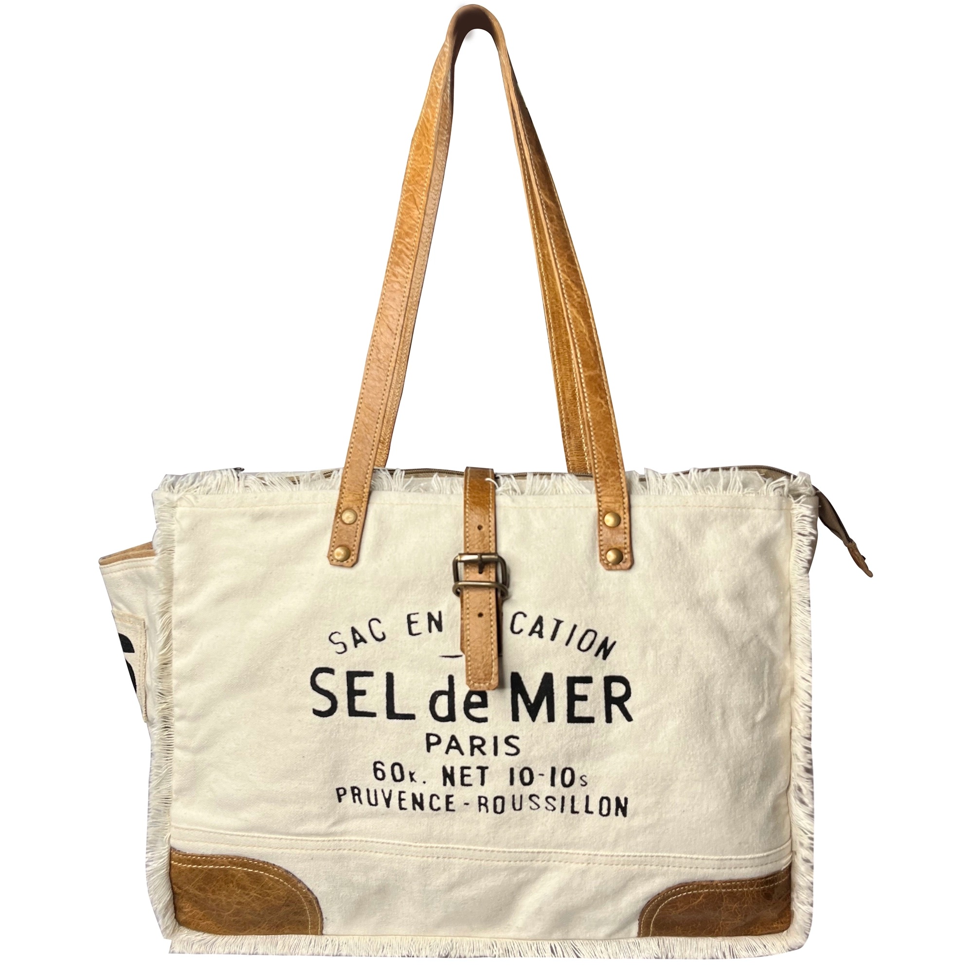 Spacious Bags With Holiday Promotions Leather Canvas Tote Bag for Women - Sel de Mer French-Inspired Shoulder Bag, White Spacious Bags With Holiday Promotions Leather Canvas Tote Bag for Women - Sel de Mer French-Inspired Shoulder Bag, White