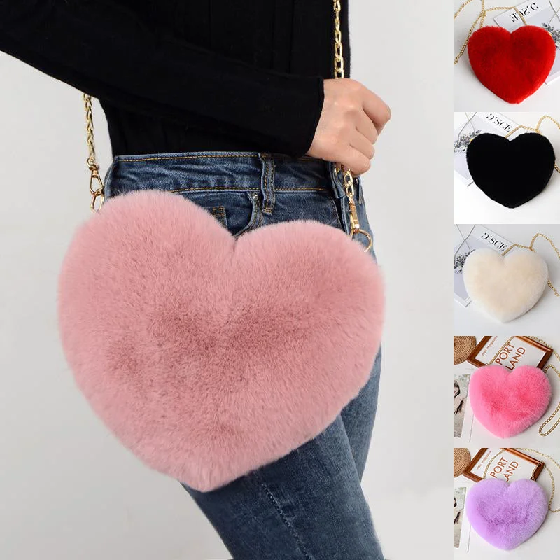 Discounted Designer Bags For Clearance Sale Women Plush Chain Shoulder Love Shaped party Bag