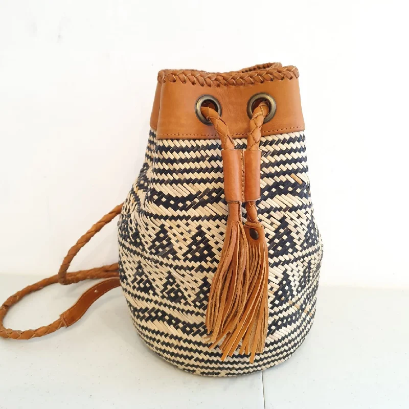 Designer-Inspired Bags At Budget-Friendly Prices Natural Woven Bamboo Shoulder Bag With Ethnic Motif