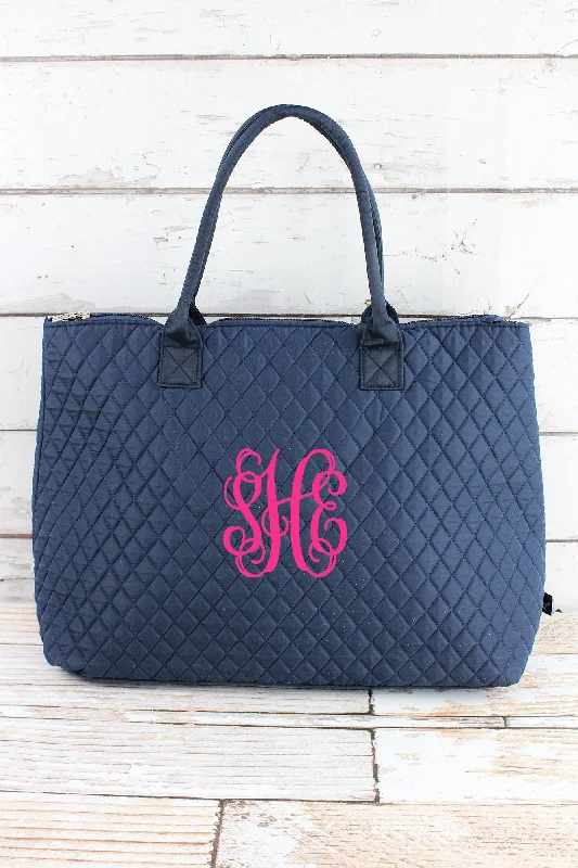 Bold And Flash-Sale Bags Navy Quilted Large Shoulder Tote