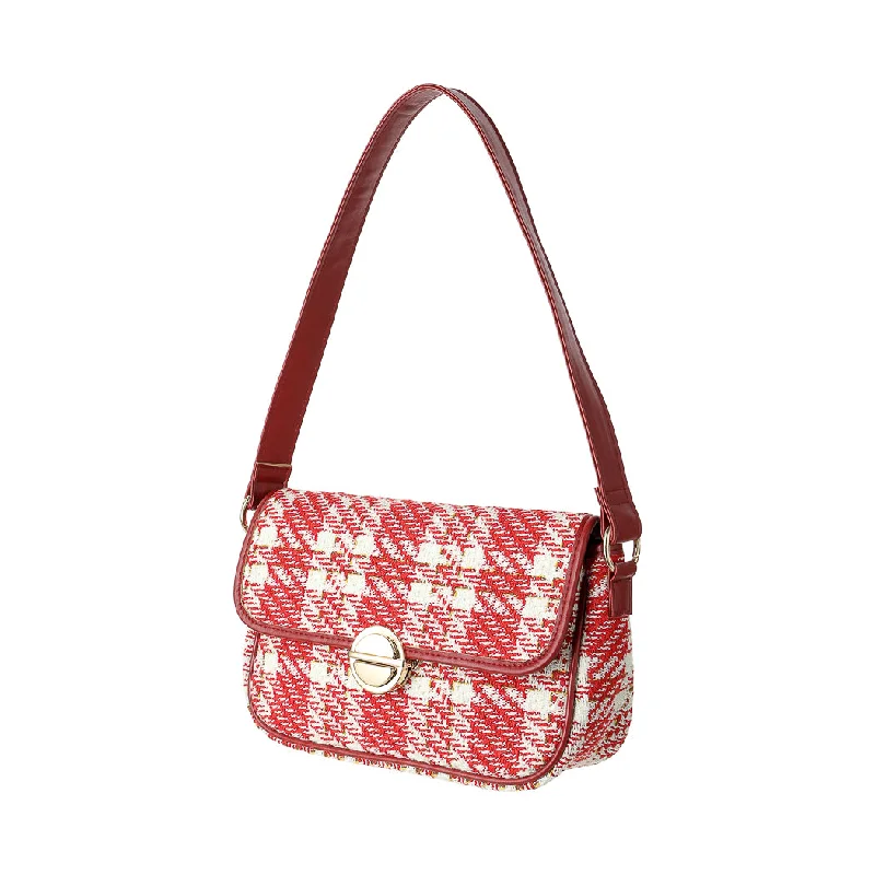 Eco-Friendly Bags For Sustainable Fashion Lovers Plaid Crossbody Shoulder Bag with Flap (Red)