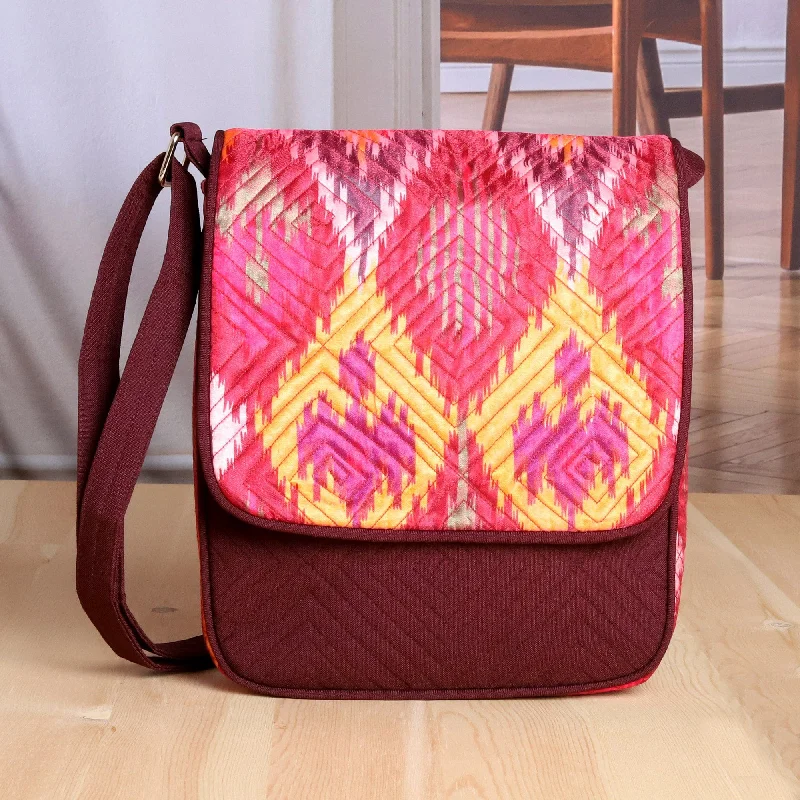 Flash Sale On Premium Bags Quilted Shoulder Bag with Ikat Patterns and Adjustable Strap - Ikat Summer Beauty