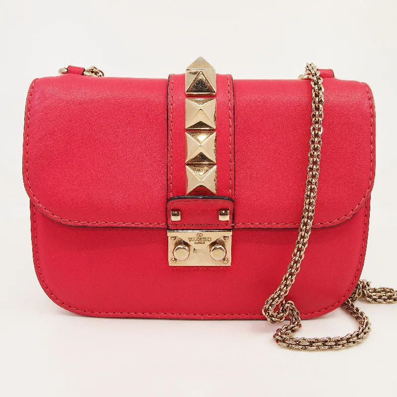 Clearance-Priced Bags VALENTINO Rockstud Glam Lock Pink Leather Shoulder Bag