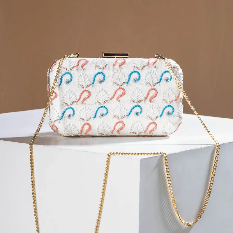 Luxury Bags On Sale White - Chikankari Zari Hand Embroidered Tussar Silk Clutch/Sling Bag Luxury Bags On Sale White - Chikankari Zari Hand Embroidered Tussar Silk Clutch/Sling Bag