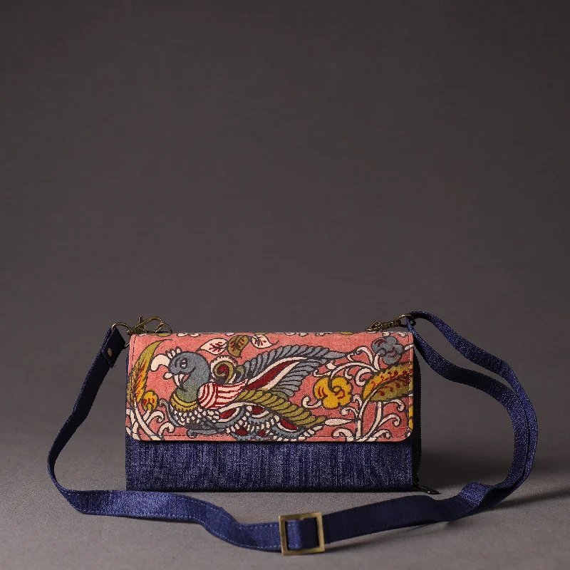 Trendy And Discounted Designer Handbags Peach - Handpainted Kalamkari Natural Dyed Ghicha Silk Sling Clutch Bag