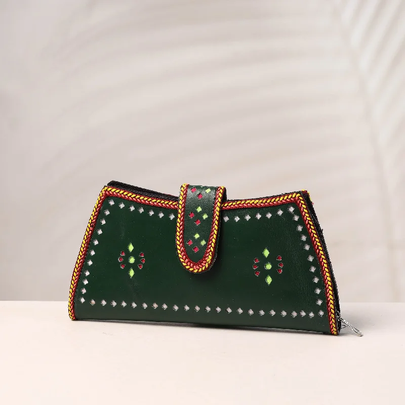 Luxury Bags On Sale Green - Handcrafted Kutch Leather Clutch / Wallet