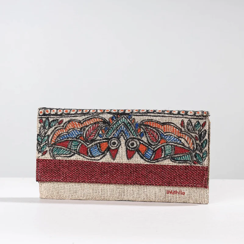 Stylish Bags For Fashion Bloggers With Promotions Multicolor - Madhubani Handpainted Jute Cotton Clutch