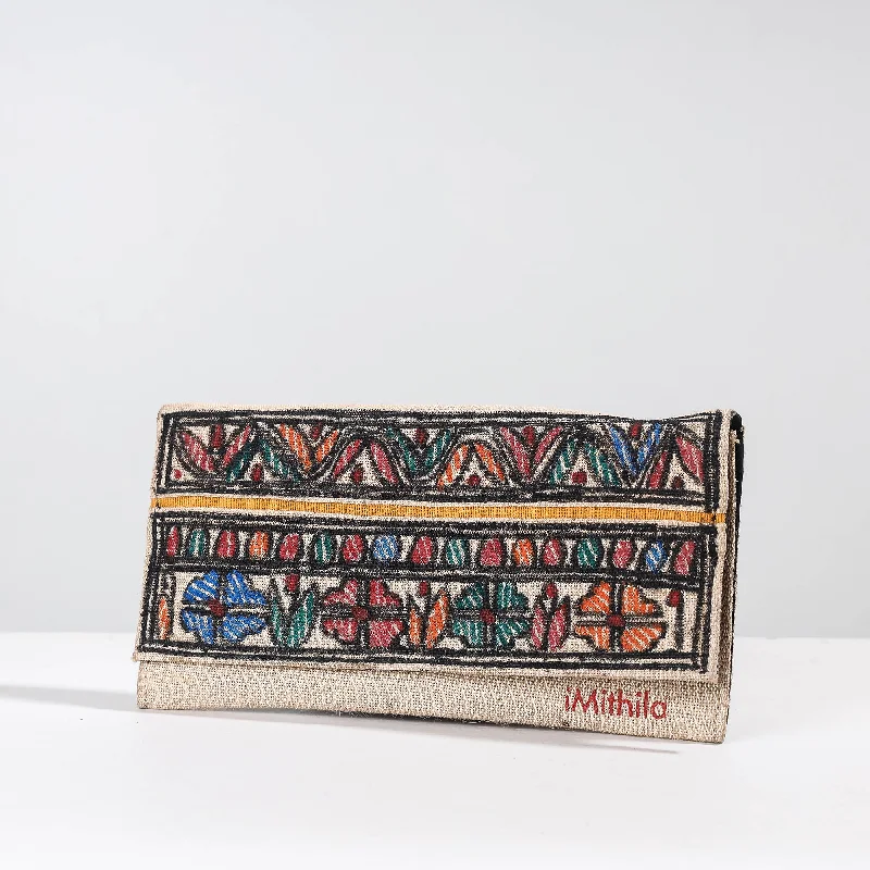 Eco-Friendly Bags With Promotions Multicolor - Madhubani Handpainted Jute Cotton Clutch