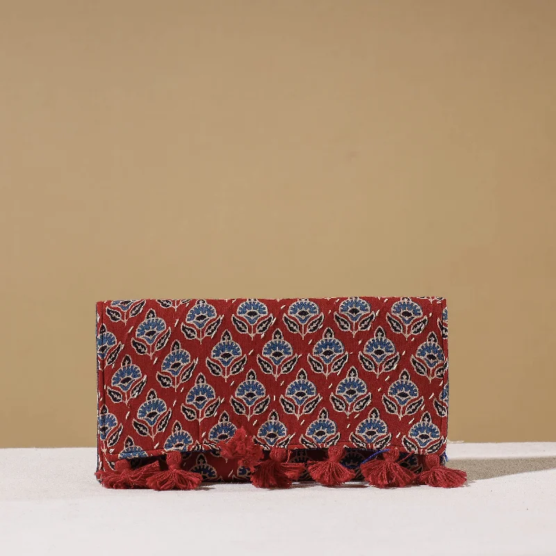 Affordable Handbags Red - Marudhara Ajrakh Printed Clutch Wallet With Tassels