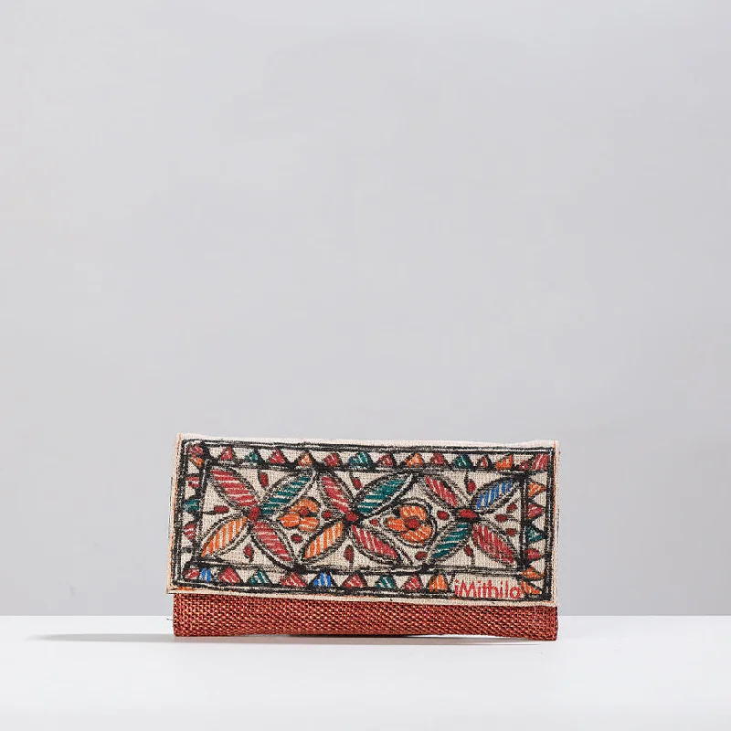 Trendy Bags For Teenage Girls Multicolor - Madhubani Handpainted Jute Cotton Clutch