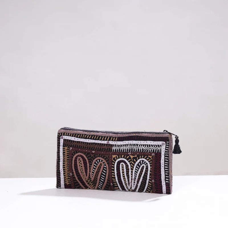 Elegant Bags For Formal Events And Luxury Occasions Brown - Kutch Dhebariya Qatab Hand Embroidery Clutch Purse