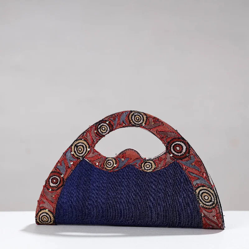 Designer Bags For Luxury Collectors Blue - Handpainted Kalamkari Ghicha Silk Clutch