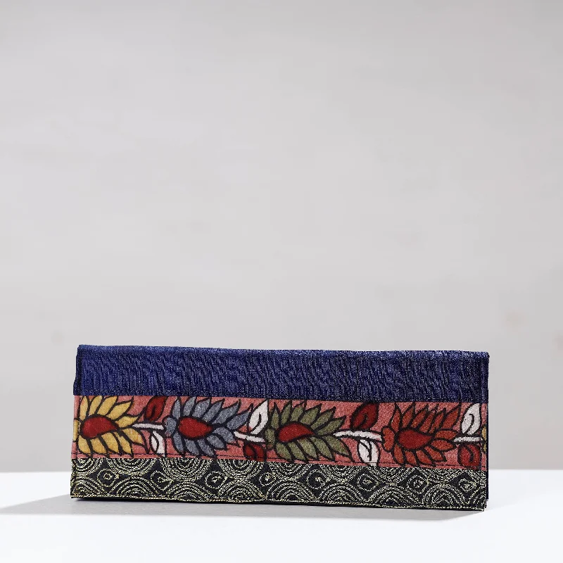 Inspired Bags For Affordable Luxury Blue - Handpainted Kalamkari Ghicha Silk Clutch