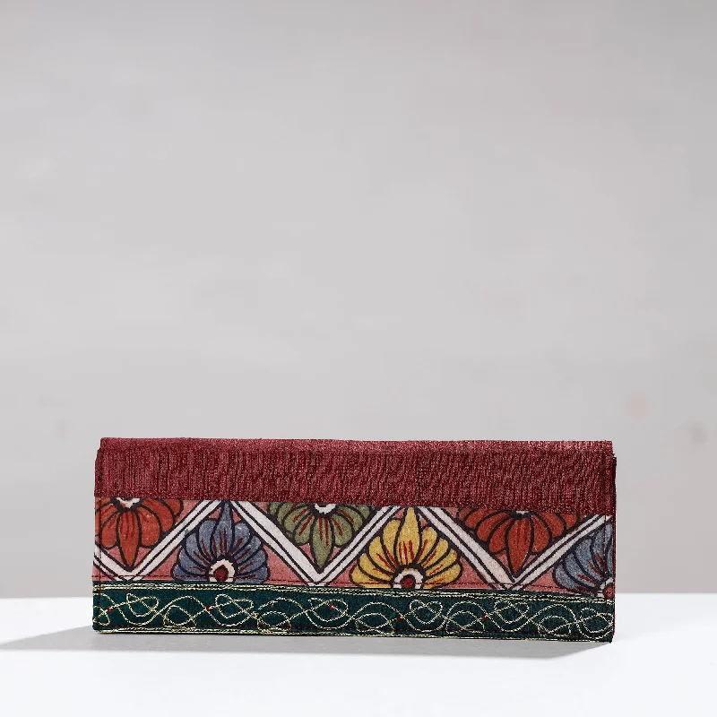 Discounted Designer Bags For Clearance Sale Maroon - Handpainted Kalamkari Ghicha Silk Clutch