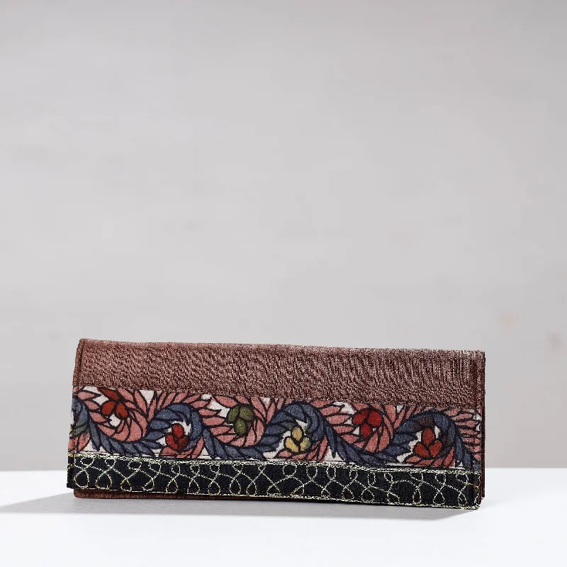 Luxury Bags On Sale Brown - Handpainted Kalamkari Ghicha Silk Clutch