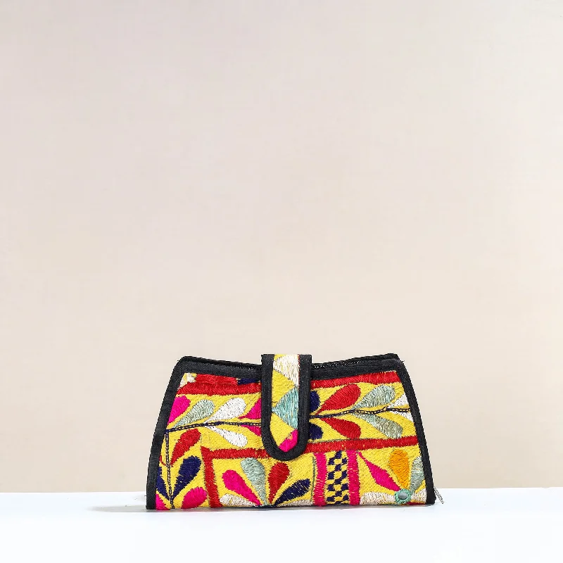 Seasonal Clearance Bags For Summer, Winter, Etc. Multicolor - Handcrafted Kutch Embroidery Cotton Clutch / Wallet