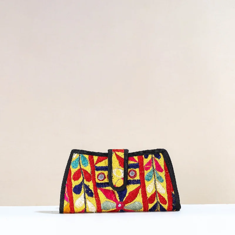 Trendy Festival Bags With Limited-Time Offers Multicolor - Handcrafted Kutch Embroidery Cotton Clutch / Wallet