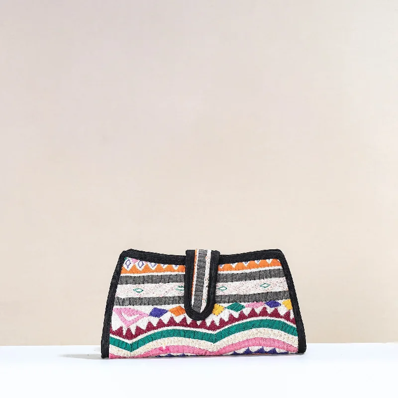 Tote Bag For Office Use Multicolor - Handcrafted Kutch Embroidery Cotton Clutch / Wallet