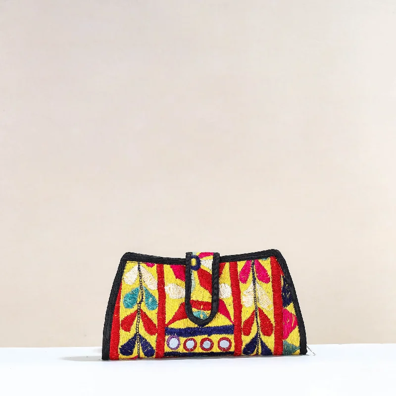 Stylish Bags For Fashion Bloggers Multicolor - Handcrafted Kutch Embroidery Cotton Clutch / Wallet