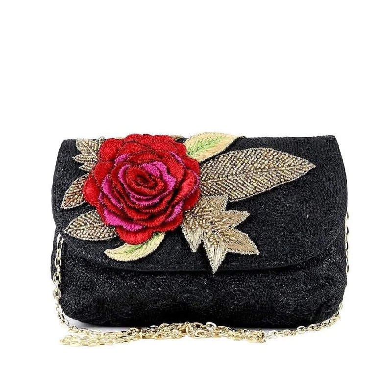 Odor-Resistant And Budget Bags 3D Rose Red Clutch - Women's clutch bag in black and gold