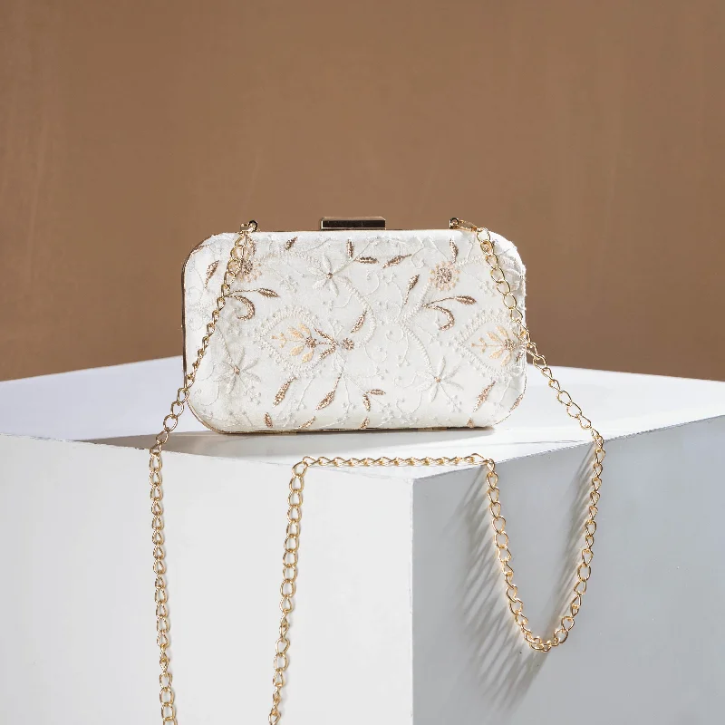 Luxurious But Budget-Friendly Bags White - Zardozi Hand Embroidered Tussar Silk Clutch Luxurious But Budget-Friendly Bags White - Zardozi Hand Embroidered Tussar Silk Clutch