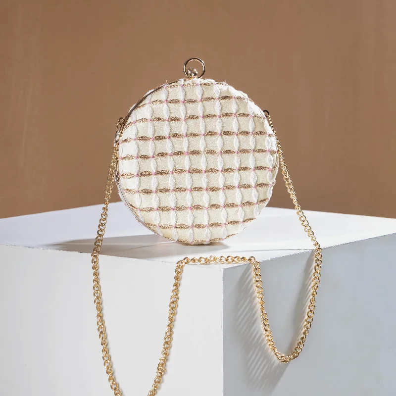 Elegant Bags For Formal Events And Luxury Occasions White - Chikankari Zari Hand Embroidered Tussar Silk Clutch/Sling Bag Elegant Bags For Formal Events And Luxury Occasions White - Chikankari Zari Hand Embroidered Tussar Silk Clutch/Sling Bag