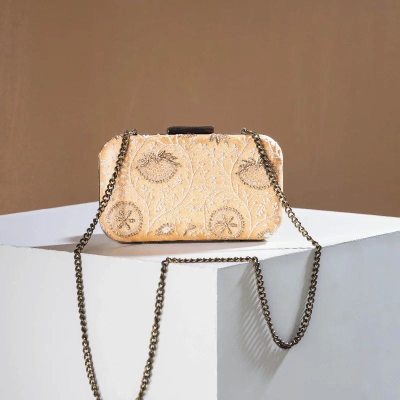 Trendy Bags For Women And Men In 2025 Beige - Chikankari Zari Hand Embroidered Tussar Silk Clutch/Sling Bag Trendy Bags For Women And Men In 2025 Beige - Chikankari Zari Hand Embroidered Tussar Silk Clutch/Sling Bag