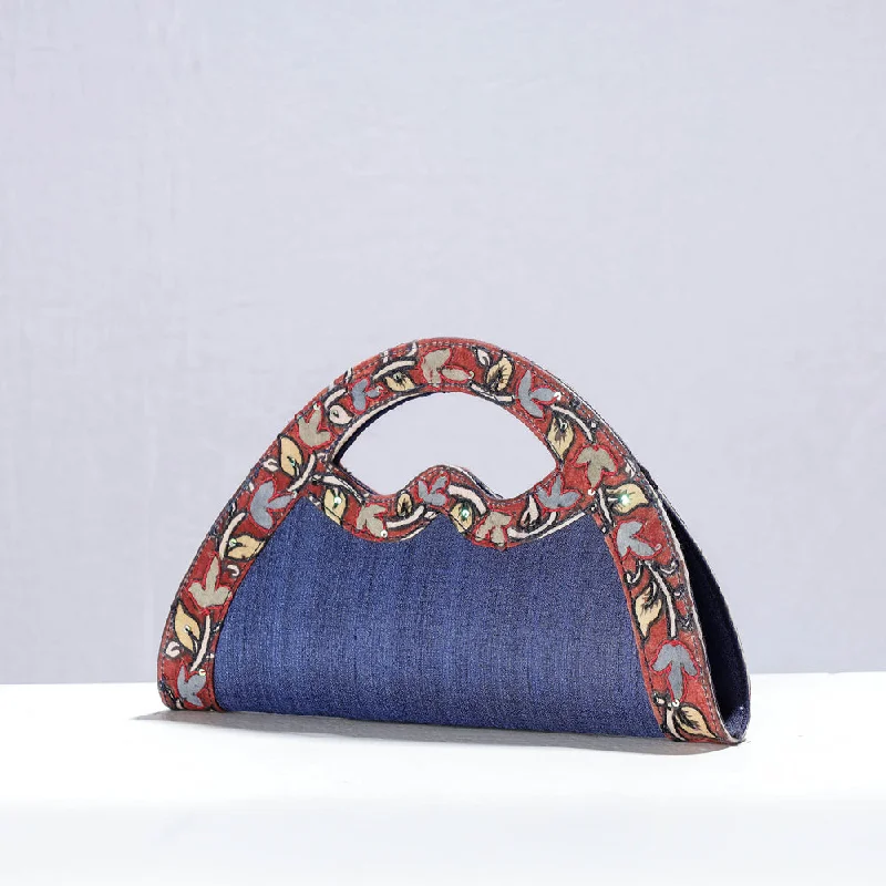 Minimalist Bags For Clean And Modern Aesthetics Blue - Handpainted Kalamkari Natural Dyed Ghicha Silk Hand Clutch Bag Minimalist Bags For Clean And Modern Aesthetics Blue - Handpainted Kalamkari Natural Dyed Ghicha Silk Hand Clutch Bag