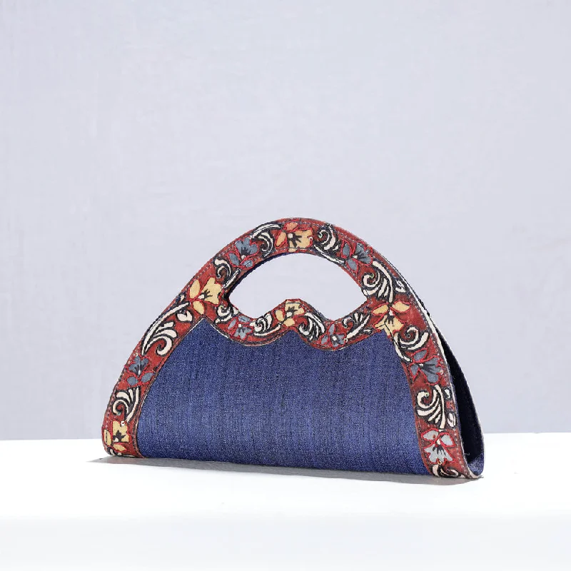 Seasonal Clearance Bags For Summer Blue - Handpainted Kalamkari Natural Dyed Ghicha Silk Hand Clutch Bag Seasonal Clearance Bags For Summer Blue - Handpainted Kalamkari Natural Dyed Ghicha Silk Hand Clutch Bag