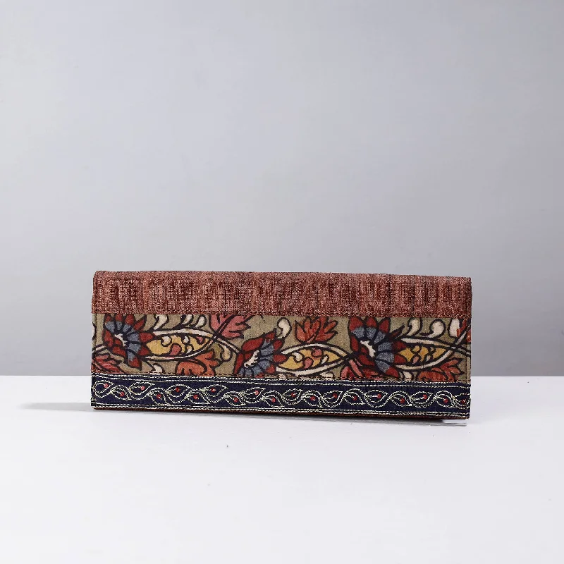 Luxury Bags For Working Professionals Brown - Handpainted Kalamkari Natural Dyed Ghicha Silk Clutch